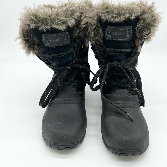 Khombu Womens The Slope Winter Snow Boots Black Suede Faux Fur Pull On Size 10 - Picture 2 of 11